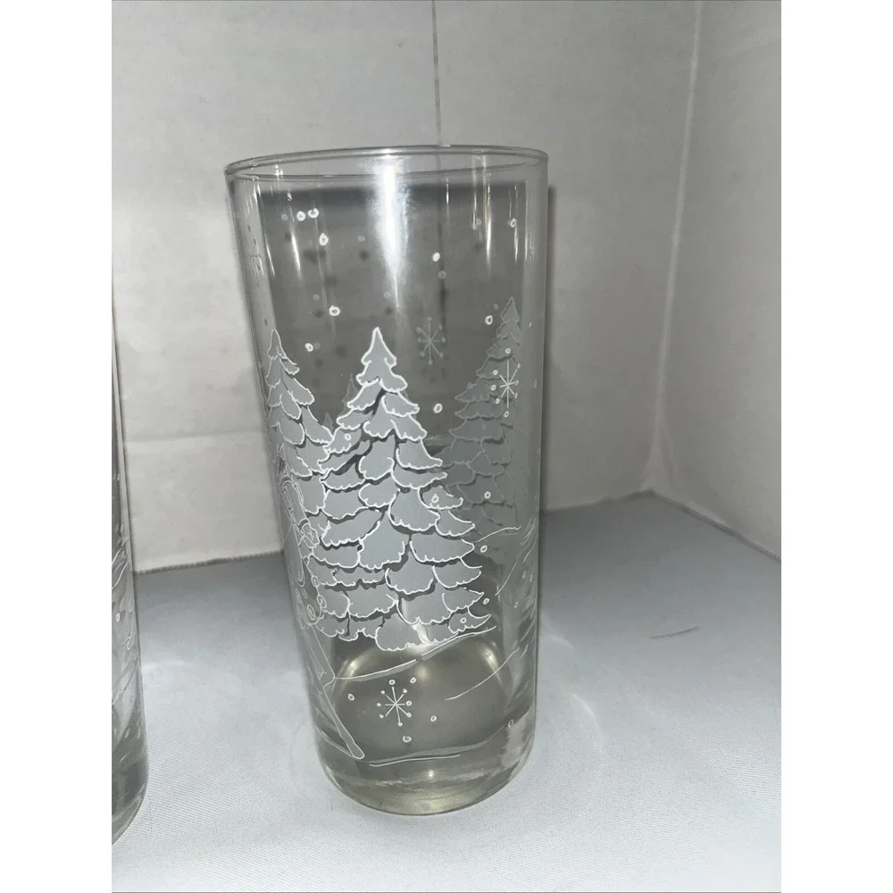 3 Libbey Glass Highball Tumbler Winter Wonder Land Scene Snow Frosted Trees Pine - Picture 4 of 5